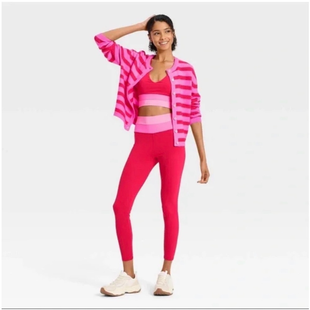 Women's Button-Up Cardigan Sweater - JoyLab™ Neon Pink/Red StripeXS NWT - Picture 2 of 5